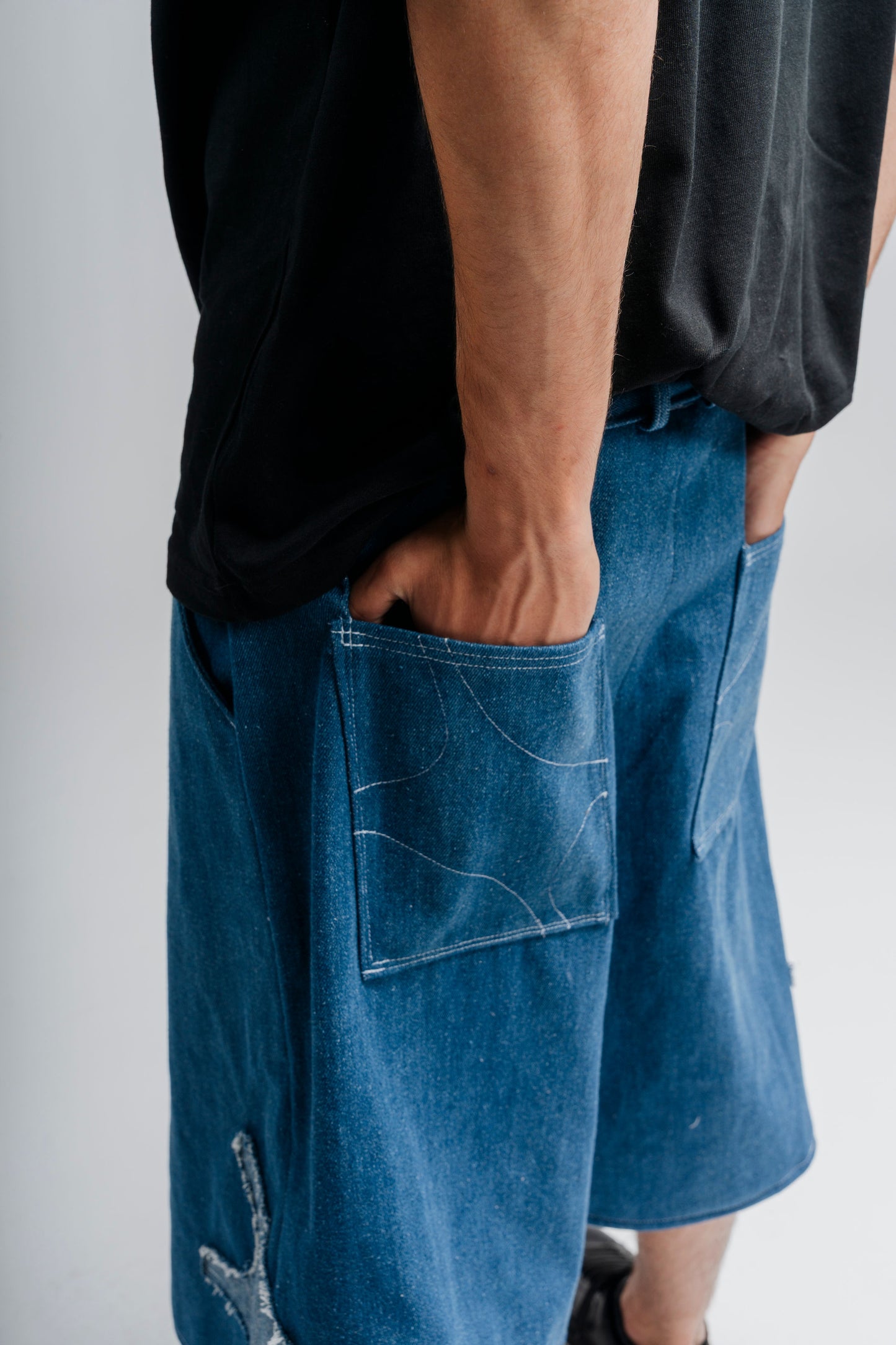 Baggy short in Blue Denim Custom made by Noie Studio