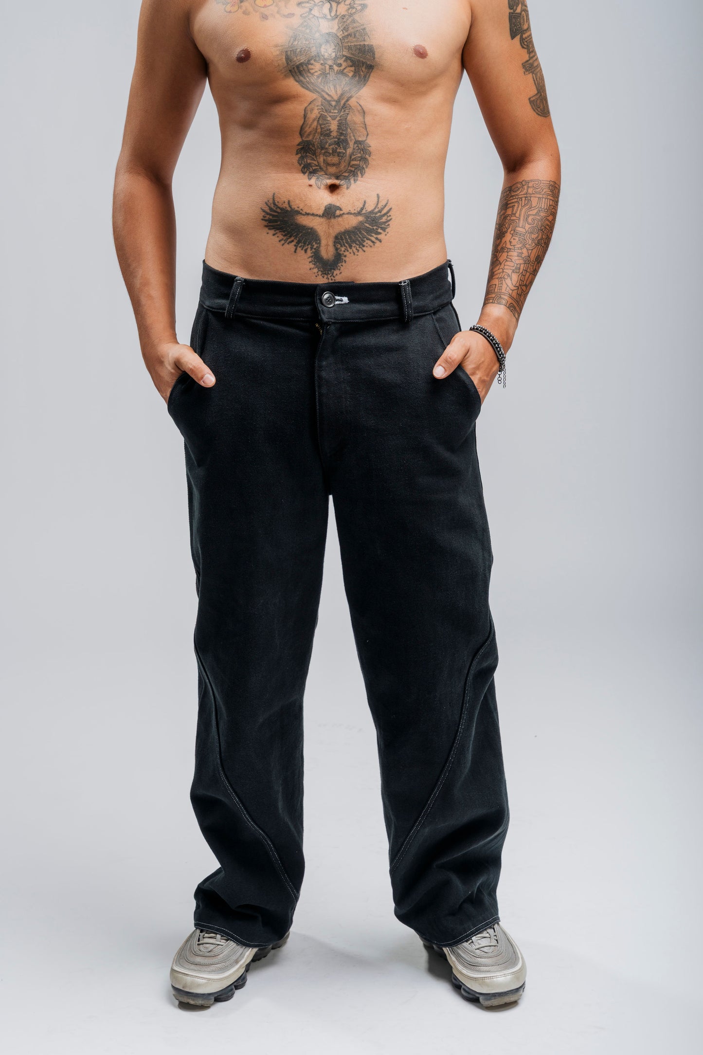 Twist Pants in Black Denim by The Noie Studio